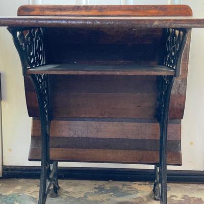 LOT 73: Vintage Wood and Cast Iron Children's Folding School Desk / Seat with Miniature Armani Brand Chalkboard