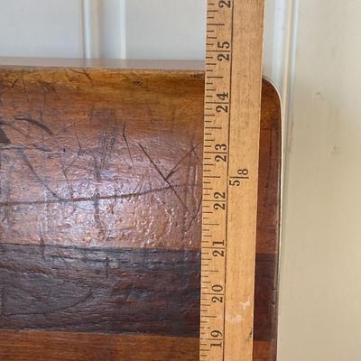 LOT 73: Vintage Wood and Cast Iron Children's Folding School Desk / Seat with Miniature Armani Brand Chalkboard