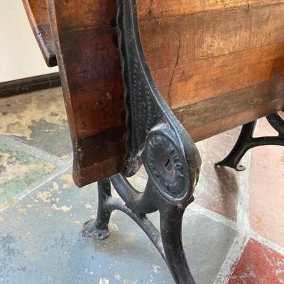 LOT 73: Vintage Wood and Cast Iron Children's Folding School Desk / Seat with Miniature Armani Brand Chalkboard