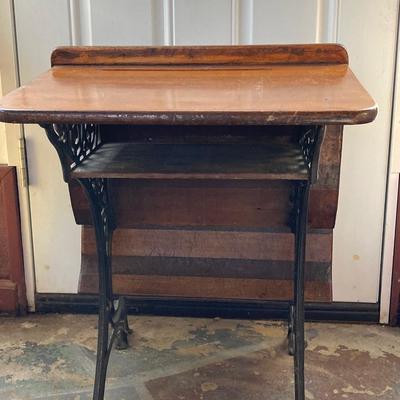 LOT 73: Vintage Wood and Cast Iron Children's Folding School Desk / Seat with Miniature Armani Brand Chalkboard
