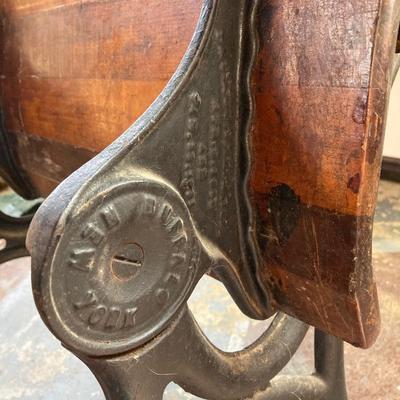 LOT 73: Vintage Wood and Cast Iron Children's Folding School Desk / Seat with Miniature Armani Brand Chalkboard