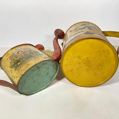 LOT 75: Vintage Children's Toys - Watering Cans, Doll (The Sun Rubber Co / Ruth E Newton), Wooden Cart, Books and More