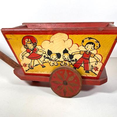 LOT 75: Vintage Children's Toys - Watering Cans, Doll (The Sun Rubber Co / Ruth E Newton), Wooden Cart, Books and More