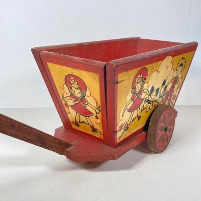 LOT 75: Vintage Children's Toys - Watering Cans, Doll (The Sun Rubber Co / Ruth E Newton), Wooden Cart, Books and More