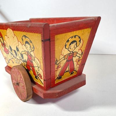 LOT 75: Vintage Children's Toys - Watering Cans, Doll (The Sun Rubber Co / Ruth E Newton), Wooden Cart, Books and More