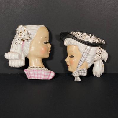 LOT 77: Vintage Lady Head Wall Pocket Vases, Miniature Cutex Botte and More