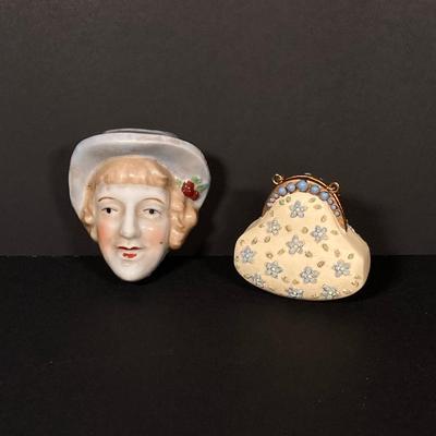 LOT 77: Vintage Lady Head Wall Pocket Vases, Miniature Cutex Botte and More