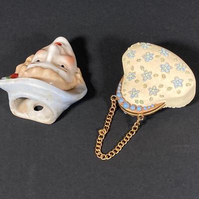 LOT 77: Vintage Lady Head Wall Pocket Vases, Miniature Cutex Botte and More