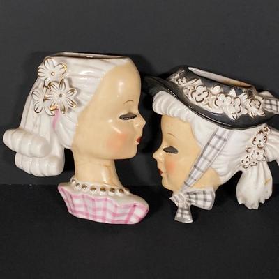 LOT 77: Vintage Lady Head Wall Pocket Vases, Miniature Cutex Botte and More