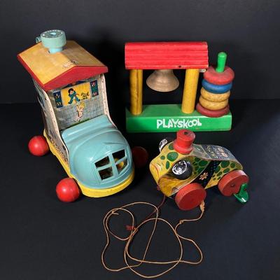 LOT 78: Vintage Fisher Price / Playschool Toys - Old Lady Shoe, Grandpa Frog and Bell Stack