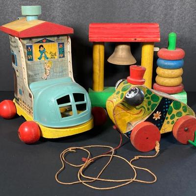 LOT 78: Vintage Fisher Price / Playschool Toys - Old Lady Shoe, Grandpa Frog and Bell Stack