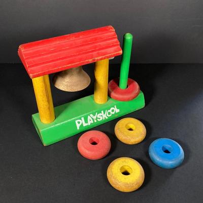 LOT 78: Vintage Fisher Price / Playschool Toys - Old Lady Shoe, Grandpa Frog and Bell Stack