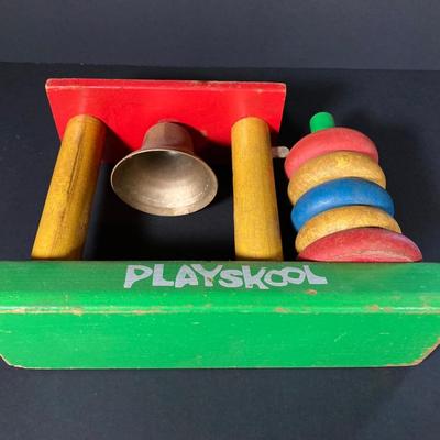 LOT 78: Vintage Fisher Price / Playschool Toys - Old Lady Shoe, Grandpa Frog and Bell Stack