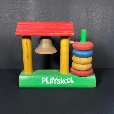 LOT 78: Vintage Fisher Price / Playschool Toys - Old Lady Shoe, Grandpa Frog and Bell Stack