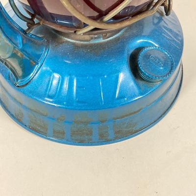 LOT 80: Vintage Oil Lanterns - 2 Dietz (Blue / Gray) and 1 Green Winged Wheel