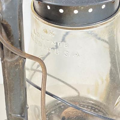 LOT 80: Vintage Oil Lanterns - 2 Dietz (Blue / Gray) and 1 Green Winged Wheel