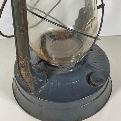LOT 80: Vintage Oil Lanterns - 2 Dietz (Blue / Gray) and 1 Green Winged Wheel