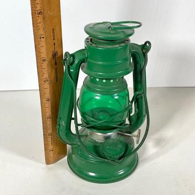 LOT 80: Vintage Oil Lanterns - 2 Dietz (Blue / Gray) and 1 Green Winged Wheel