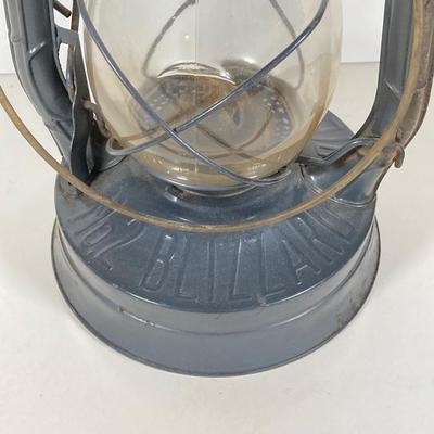 LOT 80: Vintage Oil Lanterns - 2 Dietz (Blue / Gray) and 1 Green Winged Wheel