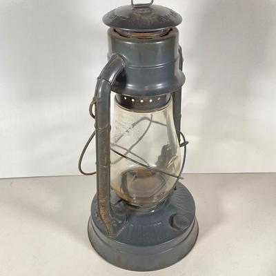 LOT 80: Vintage Oil Lanterns - 2 Dietz (Blue / Gray) and 1 Green Winged Wheel