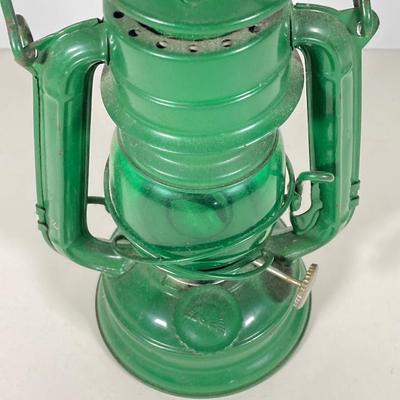 LOT 80: Vintage Oil Lanterns - 2 Dietz (Blue / Gray) and 1 Green Winged Wheel