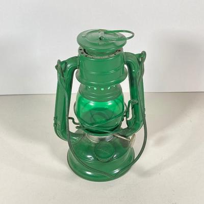 LOT 80: Vintage Oil Lanterns - 2 Dietz (Blue / Gray) and 1 Green Winged Wheel