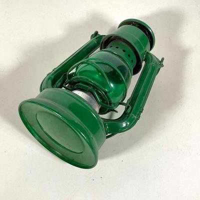 LOT 80: Vintage Oil Lanterns - 2 Dietz (Blue / Gray) and 1 Green Winged Wheel