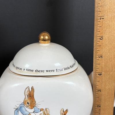 LOT 83: Vintage McCoy Rabbit Cookie Jar, Teleflora Beatrix Potter Teapot & Ceramic Rabbit Figure