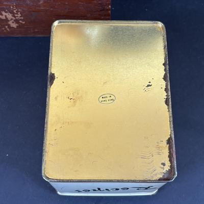 LOT 84: Vintage Wooden Recipe Box, White Iroquois China, Buffalo China, Green Creamers & Custard Cup, Chef Recipe Tin &n More