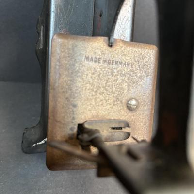 LOT 88: Antique Toy Sewing Machine Made in Germany, Sewing Notions & Button Shelf Sitter Doll