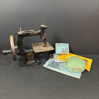 LOT 90: Antique Singer Childs Toy Sewing Machine & More