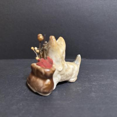 LOT 94: Made in Germany Hand Crank Toy Sewing Machine & Miniature China Dog Pin Cushion