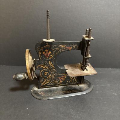 LOT 94: Made in Germany Hand Crank Toy Sewing Machine & Miniature China Dog Pin Cushion