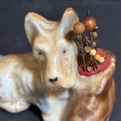 LOT 94: Made in Germany Hand Crank Toy Sewing Machine & Miniature China Dog Pin Cushion