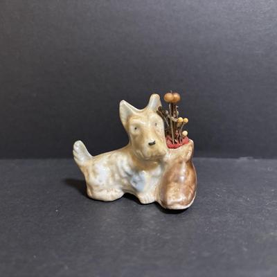 LOT 94: Made in Germany Hand Crank Toy Sewing Machine & Miniature China Dog Pin Cushion