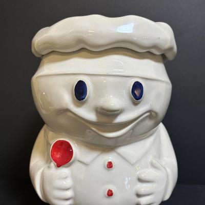 LOT 95: Vintage McCoy Pillsbury Dough Boy "Bobby the Baker" Ceramic Cookie Jar & Norcrest Lollipop Holder
