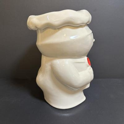 LOT 95: Vintage McCoy Pillsbury Dough Boy "Bobby the Baker" Ceramic Cookie Jar & Norcrest Lollipop Holder
