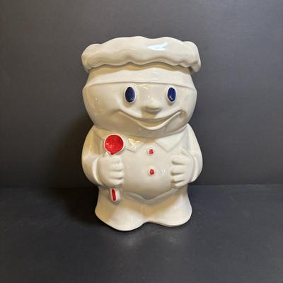LOT 95: Vintage McCoy Pillsbury Dough Boy "Bobby the Baker" Ceramic Cookie Jar & Norcrest Lollipop Holder