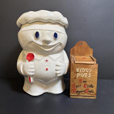 LOT 95: Vintage McCoy Pillsbury Dough Boy "Bobby the Baker" Ceramic Cookie Jar & Norcrest Lollipop Holder
