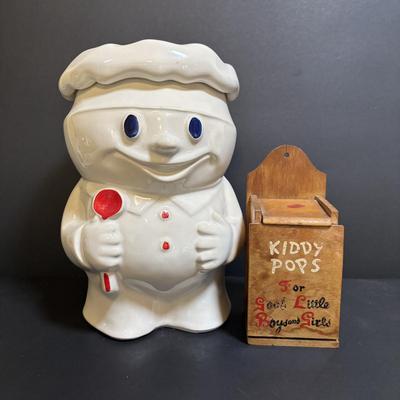 LOT 95: Vintage McCoy Pillsbury Dough Boy "Bobby the Baker" Ceramic Cookie Jar & Norcrest Lollipop Holder