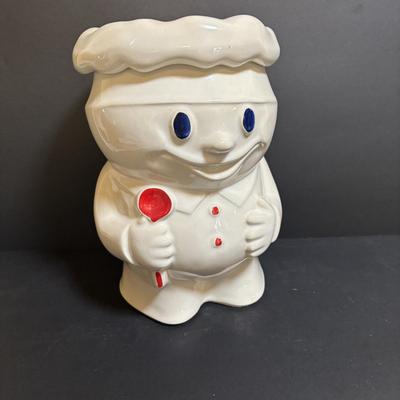 LOT 95: Vintage McCoy Pillsbury Dough Boy "Bobby the Baker" Ceramic Cookie Jar & Norcrest Lollipop Holder
