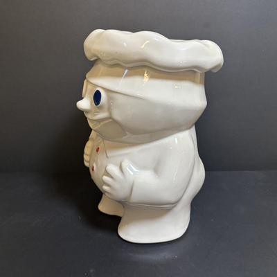 LOT 95: Vintage McCoy Pillsbury Dough Boy "Bobby the Baker" Ceramic Cookie Jar & Norcrest Lollipop Holder