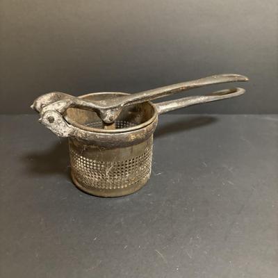 LOT 96: Kitchen Collection: Vintage Mason (2) & Atlas (1) Canning Jars w/Zinc Lids & Milk Glass Inserts, Ricer, French Fry Maker...