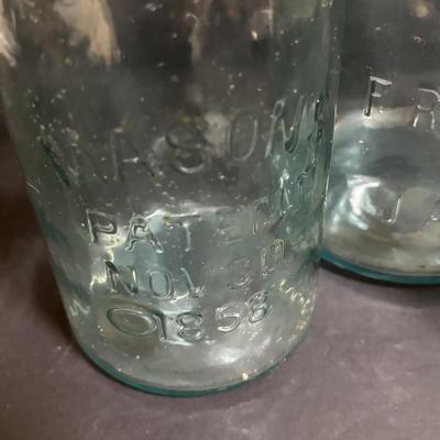 LOT 96: Kitchen Collection: Vintage Mason (2) & Atlas (1) Canning Jars w/Zinc Lids & Milk Glass Inserts, Ricer, French Fry Maker...