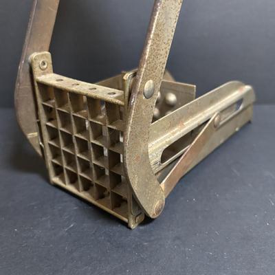 LOT 96: Kitchen Collection: Vintage Mason (2) & Atlas (1) Canning Jars w/Zinc Lids & Milk Glass Inserts, Ricer, French Fry Maker...