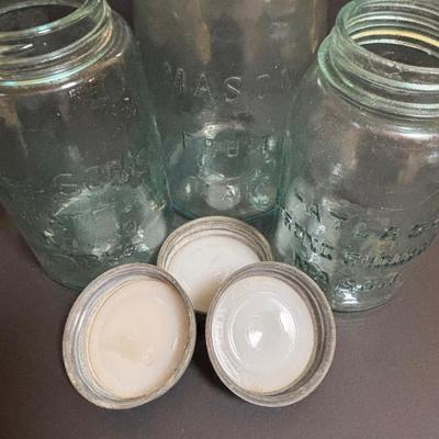 LOT 96: Kitchen Collection: Vintage Mason (2) & Atlas (1) Canning Jars w/Zinc Lids & Milk Glass Inserts, Ricer, French Fry Maker...