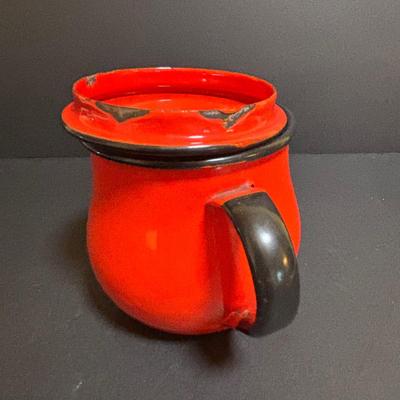 LOT 97: Vintage Red & Blue Enamel Teapots, Ball Canning Jars w/Zinc Lids & Milk Glass Inserts, White Homer Laughlin China,...