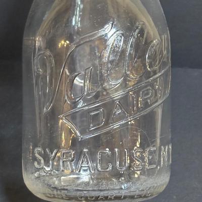 LOT 98: Vintage Canning Jars & Valley Dairy Milk Bottle, Pocket Balance Hanging Scale made in Germany, Iron Wall Match Holder &...