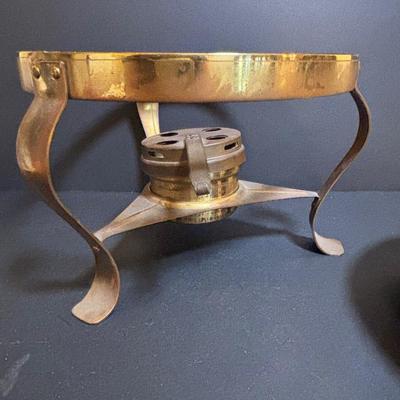 LOT 100: MCM Brass & Copper Chafing Dish/Fondue Set, Porcelier Vitreous Hand Decorated Teapot & More