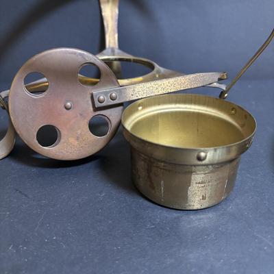 LOT 100: MCM Brass & Copper Chafing Dish/Fondue Set, Porcelier Vitreous Hand Decorated Teapot & More